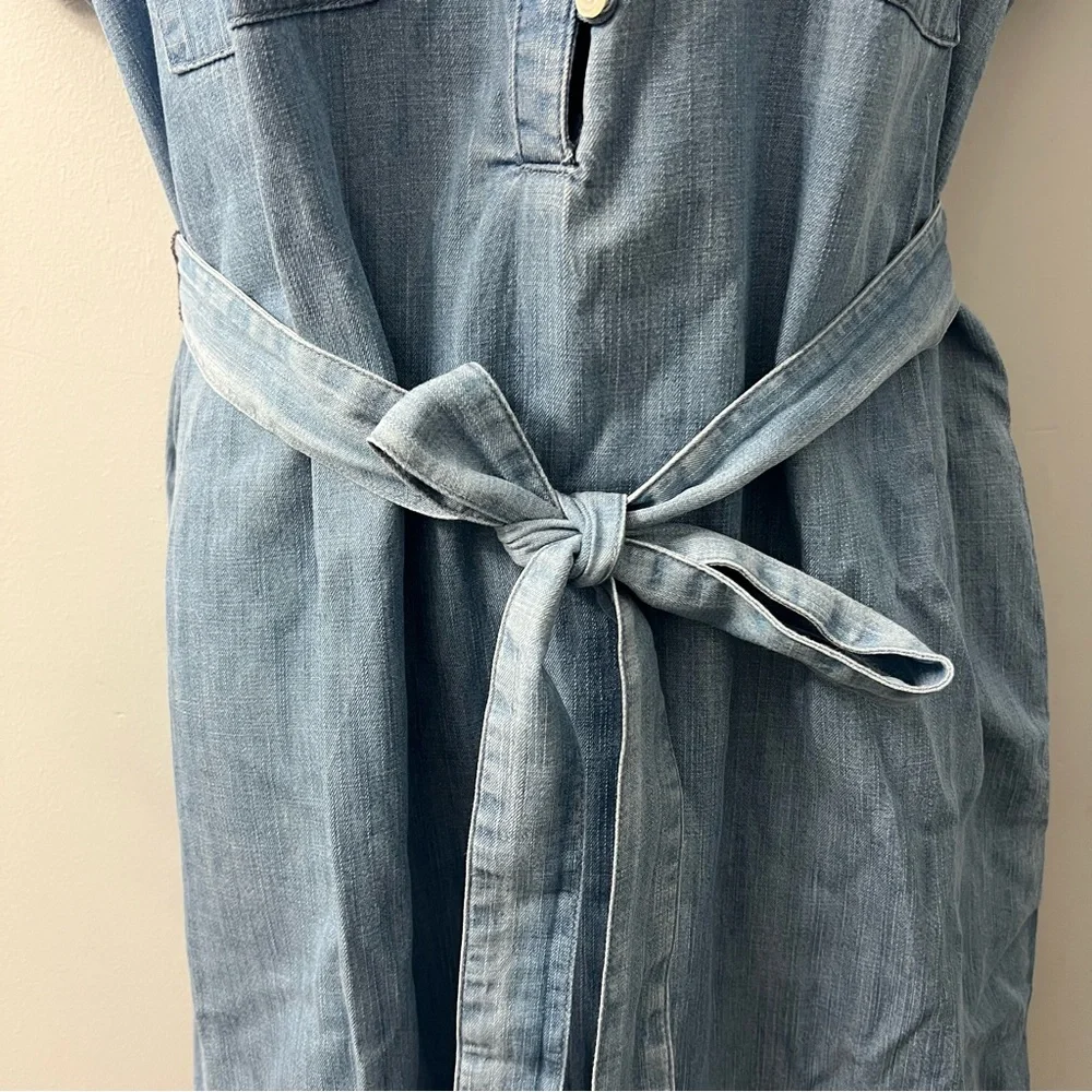Gap Blue Short Sleeve Chambray Midi Cotton Dress with Belt Size Small - Picture 9 of 10